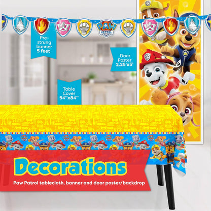 Paw Patrol Birthday Decorations - Complete Party Set for 16 Guests | Banner, Tablecloth, Plates & More