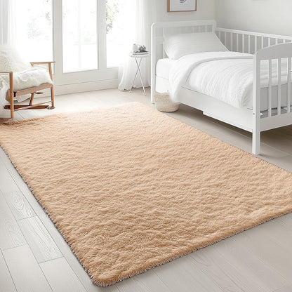 OLANLY Area Rugs - Soft Fluffy Shaggy Indoor Carpet for Living Room & Bedroom | Beige 4x11