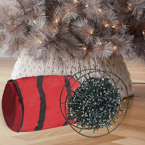 Dazzle Bright Christmas Lights Storage Bags - Tear-Proof Red Oxford Fabric with 3 Metal Reels & Reinforced Handles