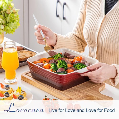 LOVECASA 8x8 Inch Non-Stick Baking Pan | Durable Ceramic Square Cake Dish in Red for Oven Use
