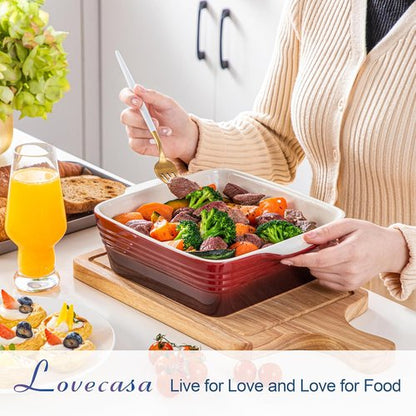 LOVECASA 8x8 Inch Non-Stick Baking Pan | Durable Ceramic Square Cake Dish in Red for Oven Use