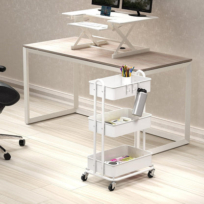 Simple Houseware 3-Tier Heavy-Duty Metal Utility Rolling Cart - Versatile Storage Solution in White