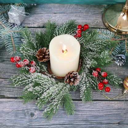 Christmas Candle Rings - Set of 4 Artificial Red Berries & Pinecones | 10-Inch Holiday Centerpieces