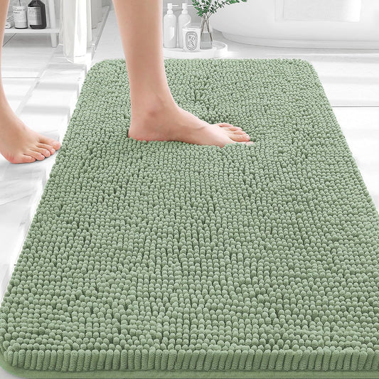 OLANLY Bathroom Rugs - Extra Soft Chenille Bath Mats with Rubber Backing | 35x24 Inches, Sage Green