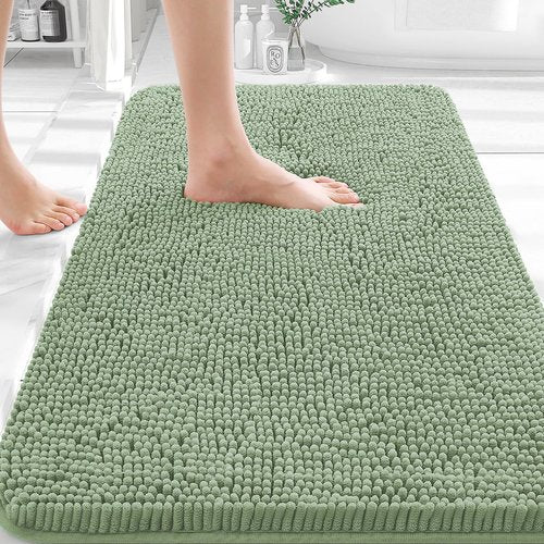 OLANLY Bathroom Rugs 30x18, Extra Soft Absorbent Chenille Bath Rugs, Rubber Backing Quick Dry, Machine Washable Bath Mats for Bathroom Floor, Tub and Shower, Home Decor Accessories, Sage Green