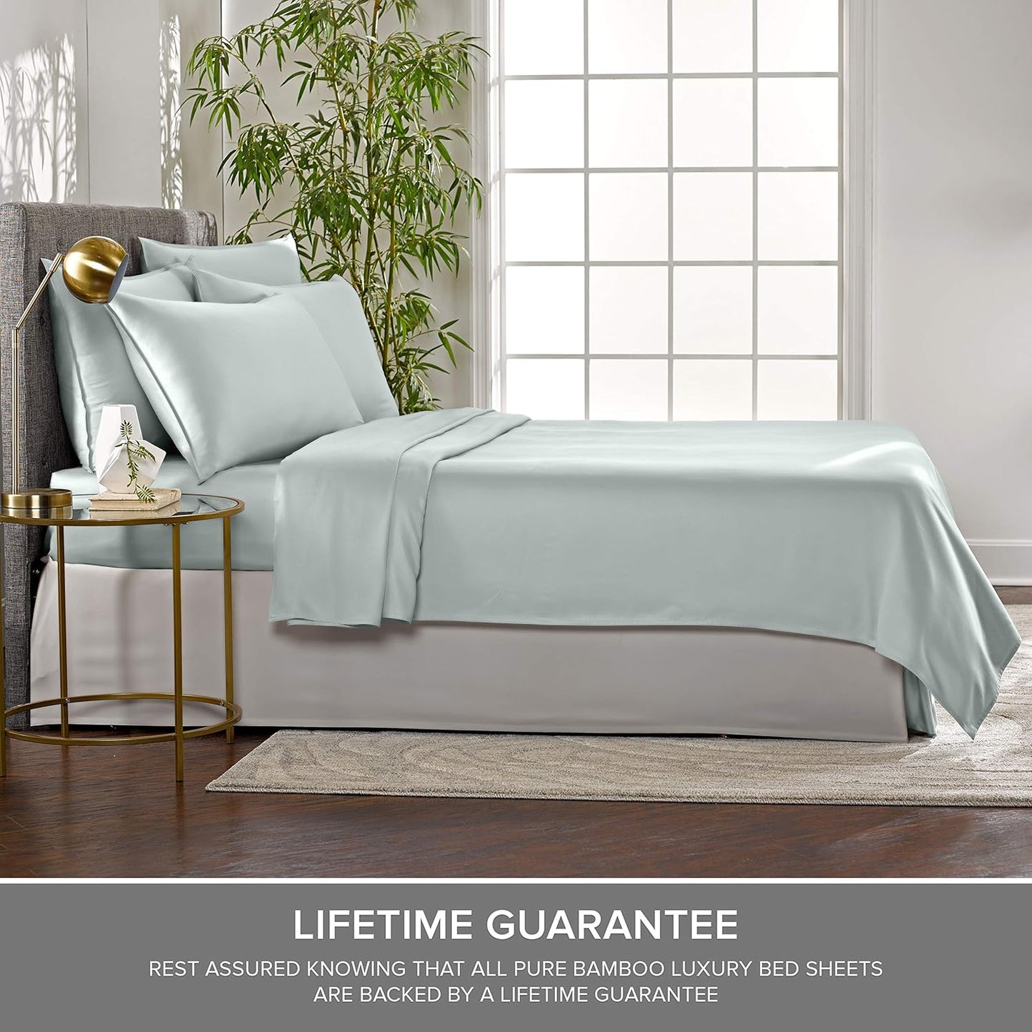 Pure Bamboo Split King Sheets - 100% Organic Viscose Bed Sheet Set, Soft & Cooling, Sea Glass Color
