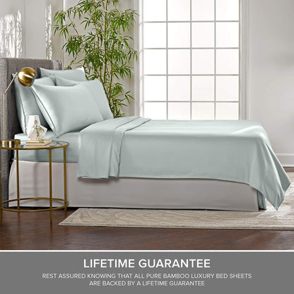 Pure Bamboo Split King Sheets - 100% Organic Viscose Bed Sheet Set, Soft & Cooling, Sea Glass Color
