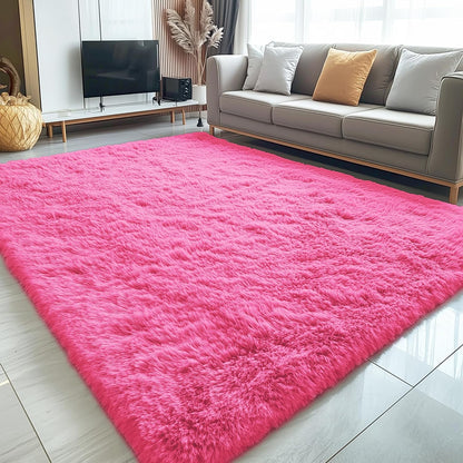 OLANLY Large 5x8 Machine Washable Area Rug - Soft Fluffy Shaggy Carpet for Living Room & Bedroom | Hot Pink