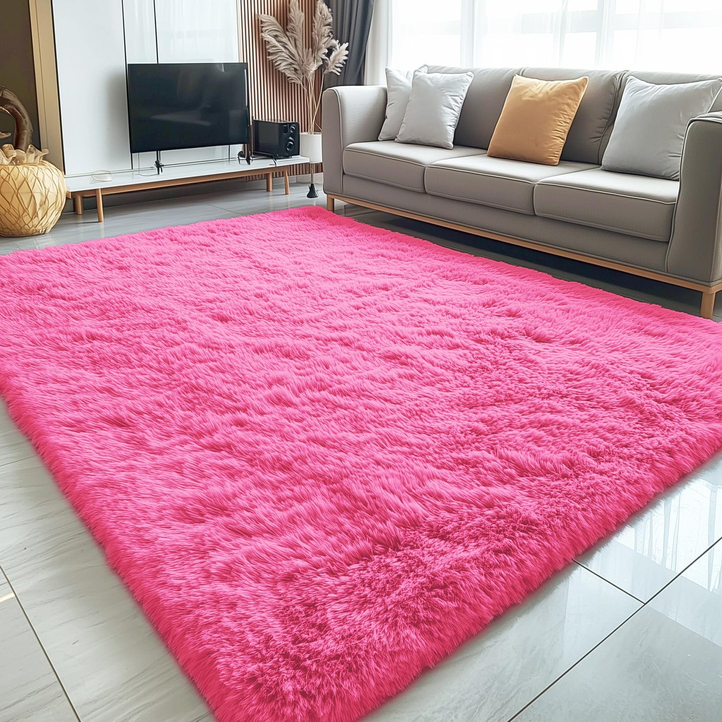 OLANLY 8x10 Machine Washable Large Area Rugs for Living Room, Bedroom, Soft Fluffy Shaggy Bedside Rug, Indoor Floor Carpet for Kids Girls and Boys, Dorms, Nursery, Home Decor Aesthetic, Hot Pink