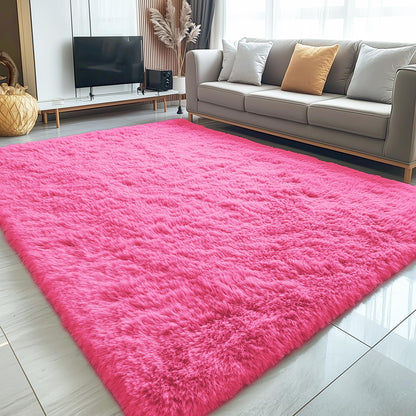 OLANLY 8x10 Machine Washable Large Area Rugs for Living Room, Bedroom, Soft Fluffy Shaggy Bedside Rug, Indoor Floor Carpet for Kids Girls and Boys, Dorms, Nursery, Home Decor Aesthetic, Hot Pink