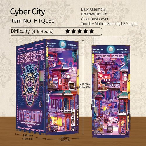 Hands Craft DIY Book Nook Kit - Cyber City Miniature Puzzle with LED Lights & Precision-Cut Pieces