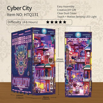 Hands Craft DIY Book Nook Kit - Cyber City Miniature Puzzle with LED Lights & Precision-Cut Pieces