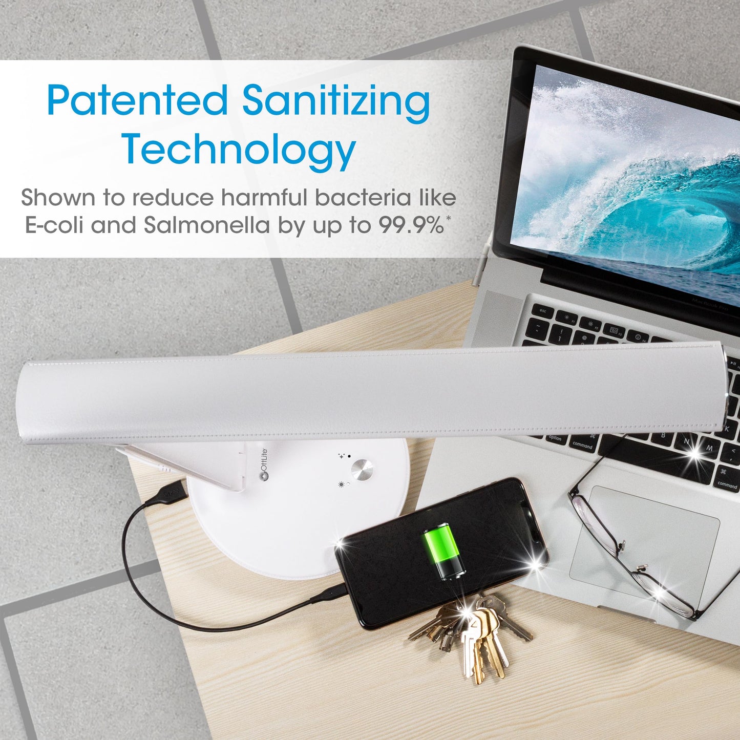 OttLite Good Housekeeping Sanitizing Light & Desk Lamp with USB Charging, LED Desk Lamp, Book Light, Reading Light, Touch Activated, Flexible Neck, Desk Light for Home Office, Light Stand