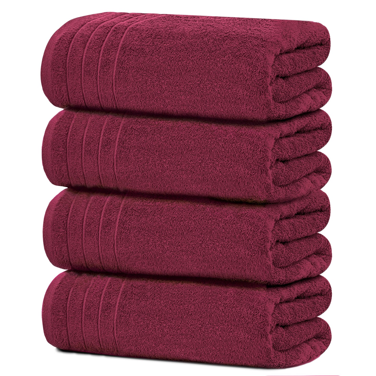 Tens Towels Pack of 4 Extra Large Bath Towels 30 x 60 Inches, 100% Cotton, Larger & Lighter Weight, Quicker to Dry, Super Soft and Absorbent, Perfect for Bathroom, Burgundy