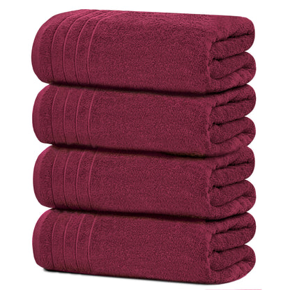 Tens Towels Pack of 4 Extra Large Bath Towels 30 x 60 Inches, 100% Cotton, Larger & Lighter Weight, Quicker to Dry, Super Soft and Absorbent, Perfect for Bathroom, Burgundy