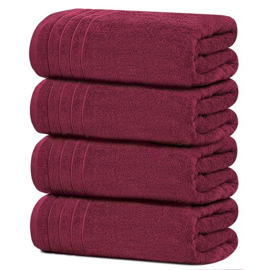 Tens Towels Pack of 4 Extra Large Bath Towels 30 x 60 Inches, 100% Cotton, Larger & Lighter Weight, Quicker to Dry, Super Soft and Absorbent, Perfect for Bathroom, Burgundy
