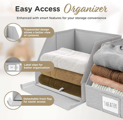 VIVIDECOR Trapezoid Closet Bins - 12x12x10 Fabric Storage Baskets | Light Gray, 3-Pack Collapsible Organizers