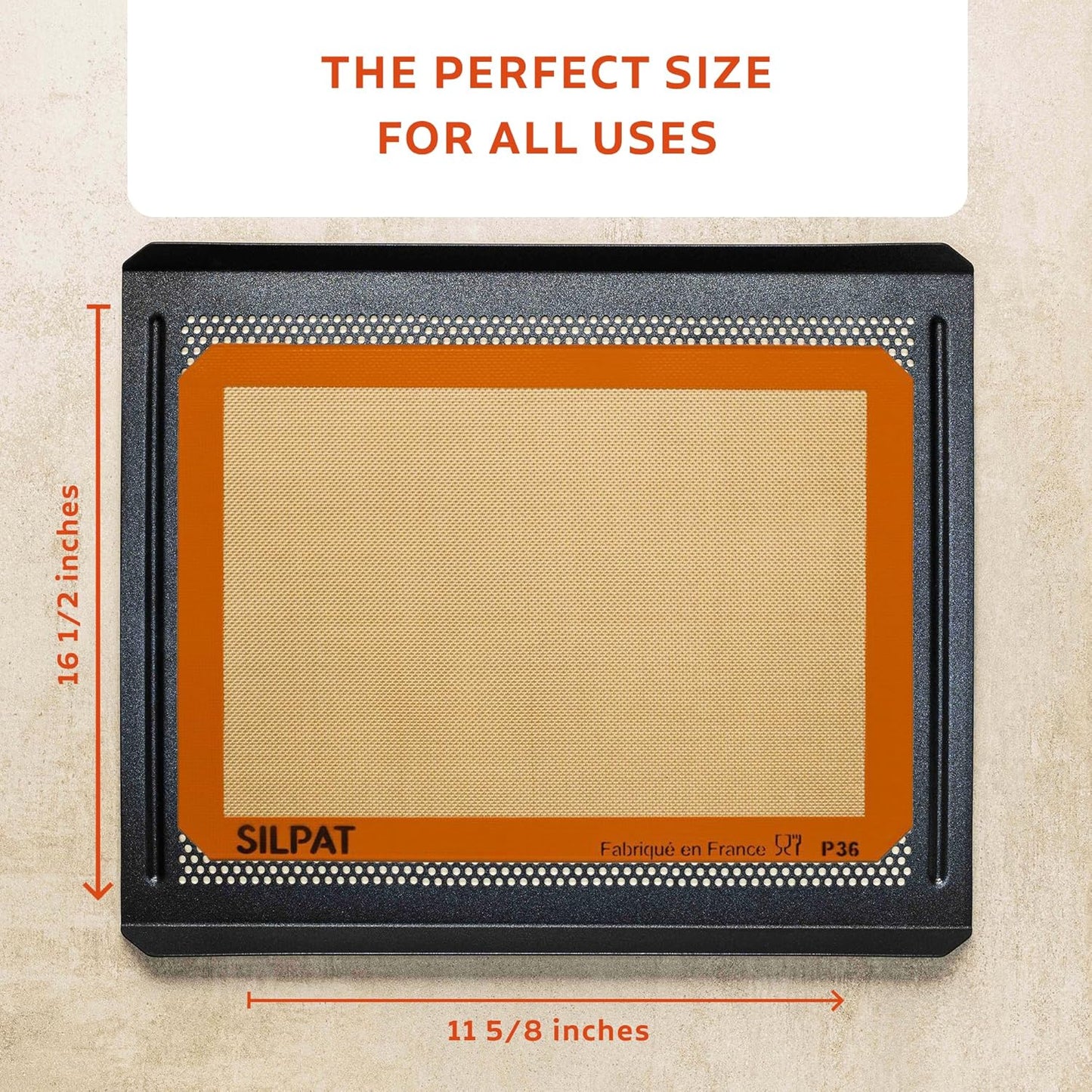 Silpat Premium Non-Stick Silicone Baking Mat - Half Sheet Size 11-5/8" x 16-1/2" | Orange