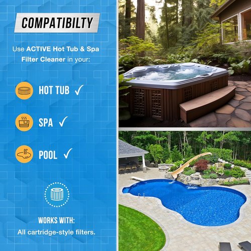 ACTIVE Spa Hot Tub Filter Cleaner - Natural 32oz Soaking Solution for Prolonging Filter Life | Made in USA