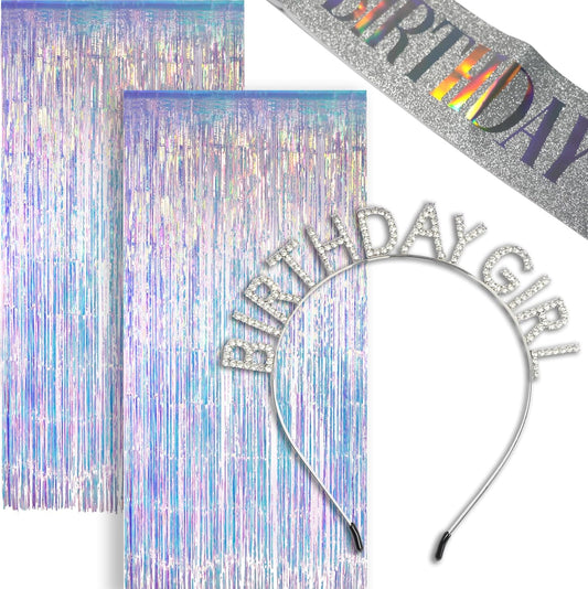 Birthday Girl Crown - Silver With Iridescent Streamers | Perfect Party Accessory