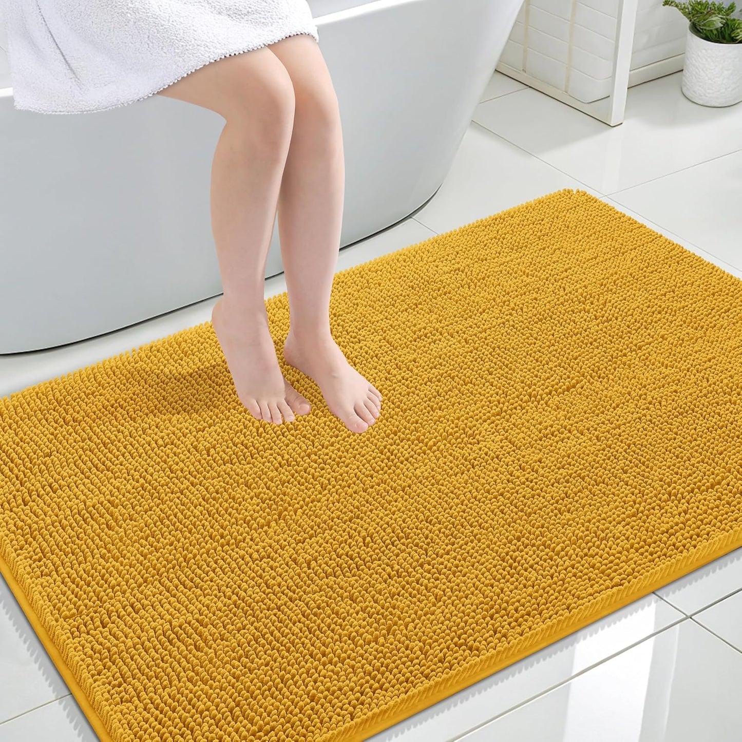 OLANLY Large Chenille Bath Rugs - Soft, Absorbent & Quick-Dry | 47x32, Golden Yellow, Machine Washable