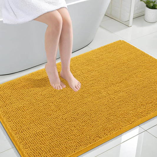 OLANLY Large Chenille Bath Rugs - Soft, Absorbent & Quick-Dry | 47x32, Golden Yellow, Machine Washable