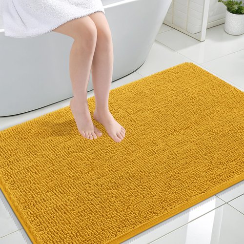 OLANLY Bathroom Rugs 47x32, Extra Soft Absorbent Chenille Bath Rugs, Rubber Backing Quick Dry, Machine Washable Bath Mats for Bathroom Floor, Tub and Shower, Home Decor Accessories, Golden Yellow