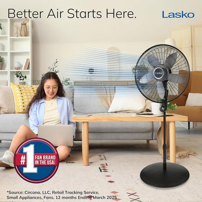 Lasko Oscillating Pedestal Fan - Adjustable Height, Remote Control, 4 Speeds | 20" Black Floor Fan for Home & Office