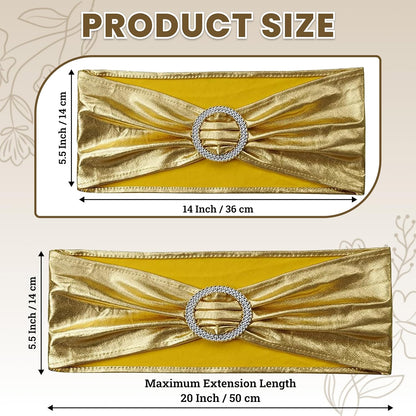 MDS Spandex Foil Chair Sashes - Universal Elastic Stretch Bands with Buckle for Weddings | Metallic Gold, Pack of 50