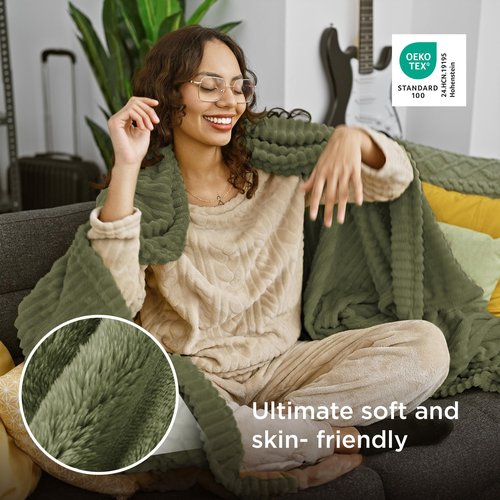 Bedsure GentleSoft Twin XL Blanket for Bed - Cozy Soft Blankets for Women, Cute Small Fleece Throws for Girls, Birthday Gifts for Women Decor Gifts, Moss, 66x90 Inches