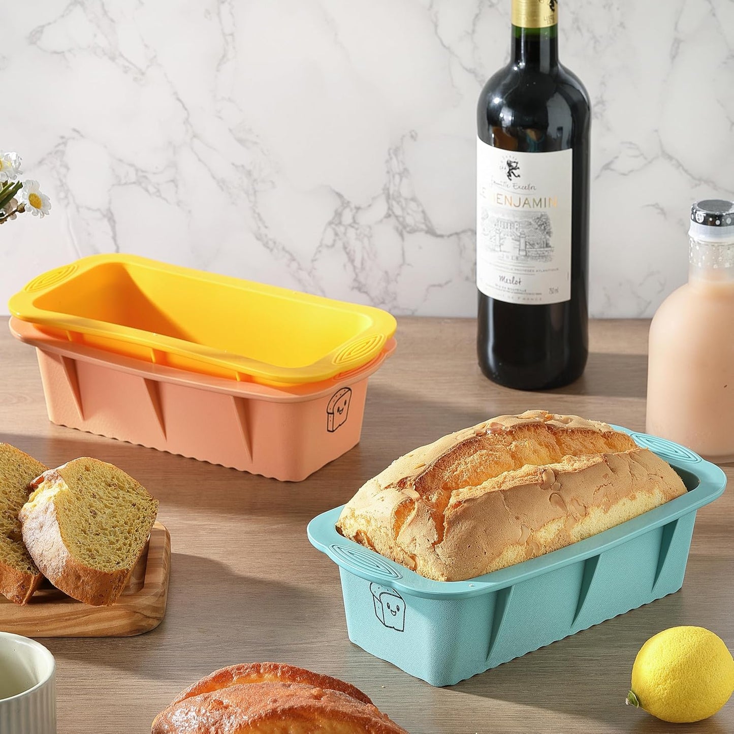 Skiennix Silicone Bread Loaf Pan Set - 3 Non-Stick Baking Pans for Homemade Bread & Cakes | Dishwasher Safe, Nesting Design