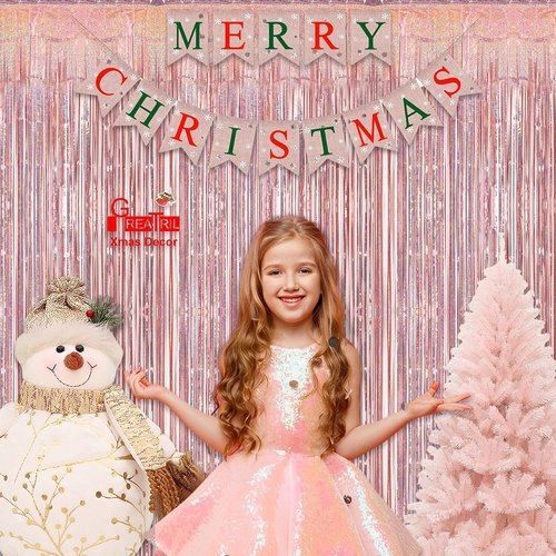 GREATRIL Rose Gold Tinsel Curtain Backdrop - Foil Fringe Streamers for Bachelorette Party | 2 Pack
