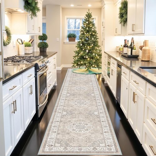 Hallway Washable Runner Rug - Vintage Non-Slip Soft Floor Mat for Entryway | 3x20 Beige