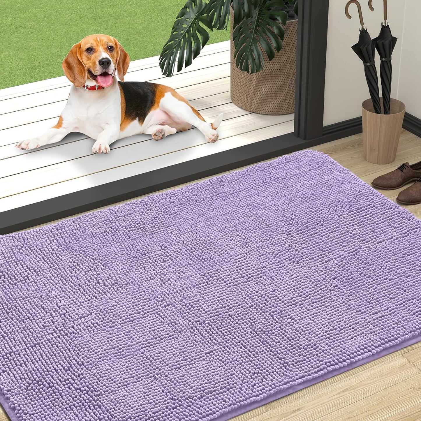 OLANLY Dog Door Mat - Absorbent Non-Slip Chenille Mat for Muddy Paws | 47x32, Quick Dry Lavender