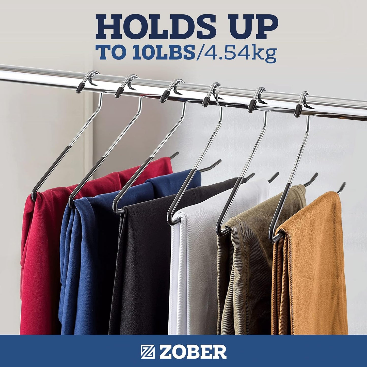 Zober Non-Slip Pants Hangers - 40 Pack Open-Ended Metal Hangers for Jeans & Clothes | Durable & Space-Saving (Black)