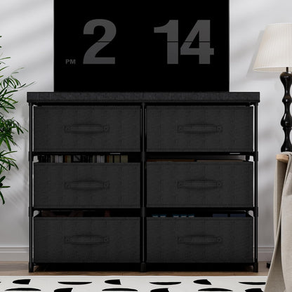 PPN Dresser - 6 Fabric Drawer Storage Cabinet for Living Room & Bedroom Organization - Black