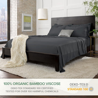 Pure Bamboo Twin XL Sheets - Luxuriously Soft 100% Organic Viscose Bed Sheet Set | Cooling Comfort, Charcoal