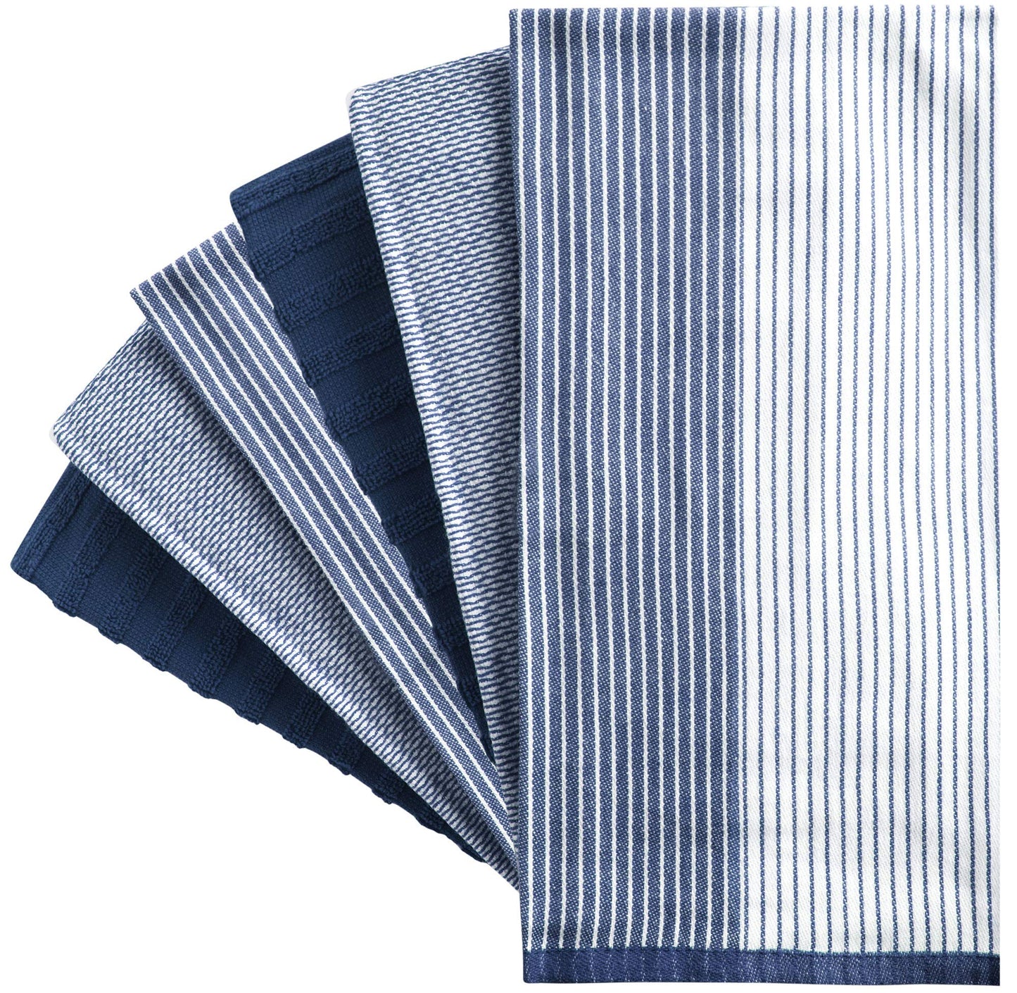 Premium Kitchen Dish Hand Towels (20”x 28”, 6 Pack) | Large,Cotton Flat & Terry Highly Absorbent Tea Towels Set with Hanging Loop | Navy Blue