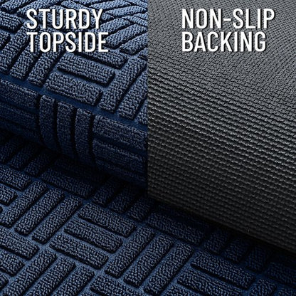 OLANLY Front Door Mat Outside Entrance 29.5x17, Absorbent, Heavy Duty Sturdy Natural Rubber Doormat Indoor Outdoor, Non-Slip, Stain and Fade Resistant, Low Profile Floor Mat for Entryway, Navy Blue
