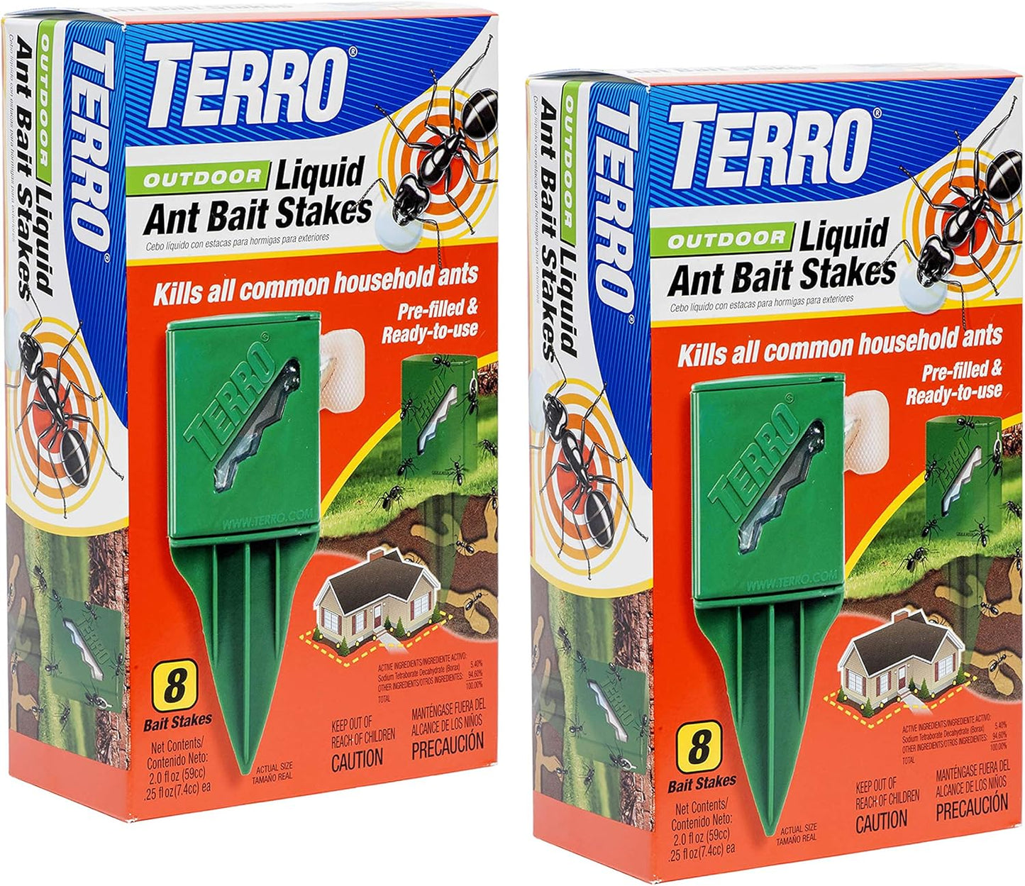 TERRO Outdoor Liquid Ant Bait Stakes - Effective Ant Control | 2 Pack