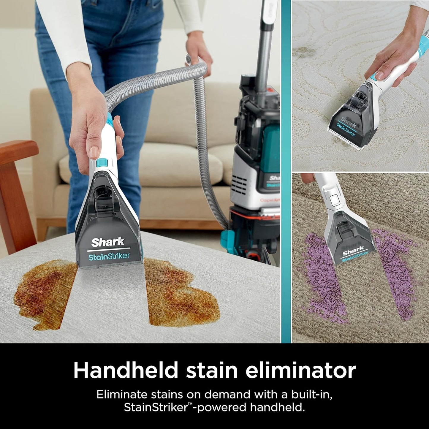Shark R-EX201 CarpetXpert Upright Cleaner - StainStriker Technology for Carpets & Upholstery, Cyan