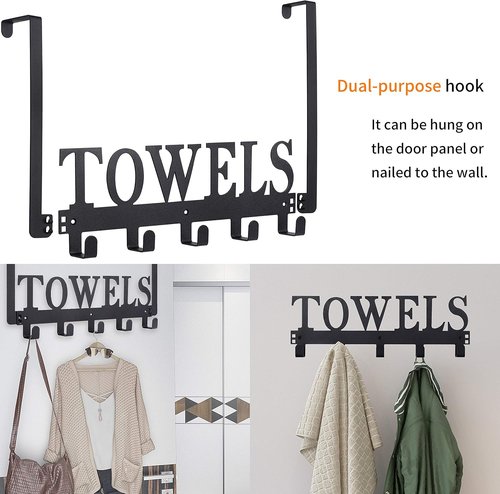 Kuhome Over The Door Hooks - Stylish Towel Holder for Bathroom & Bedroom | Metal Sandblasted Black