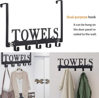 Kuhome Over The Door Hooks - Stylish Towel Holder for Bathroom & Bedroom | Metal Sandblasted Black