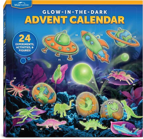 Blue Marble Glow In The Dark Advent Calendar - 24 Fun Science Activities & Animal Figures | Educational Countdown for Kids