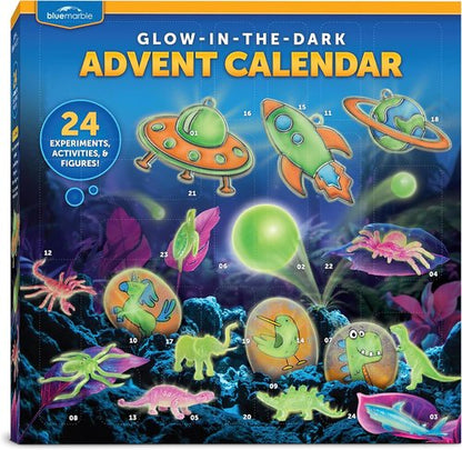 Blue Marble Glow In The Dark Advent Calendar - 24 Fun Science Activities & Animal Figures | Educational Countdown for Kids