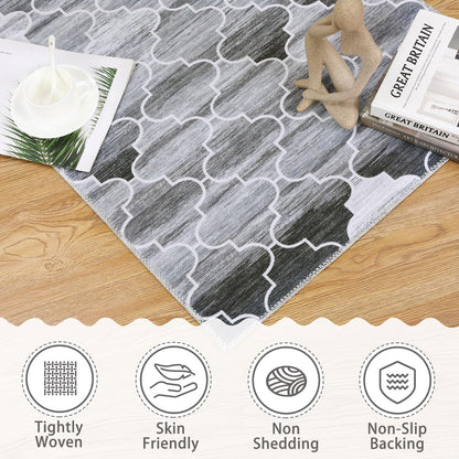 CAROMIO 9x12 Area Rug Large Machine Washable Rug Modern Moroccan Area Rug Distressed Trellis Accent Rug Stain Resistant Non-Slip Floor Cover Carpet Rug for Living Room Home Decor, Grey