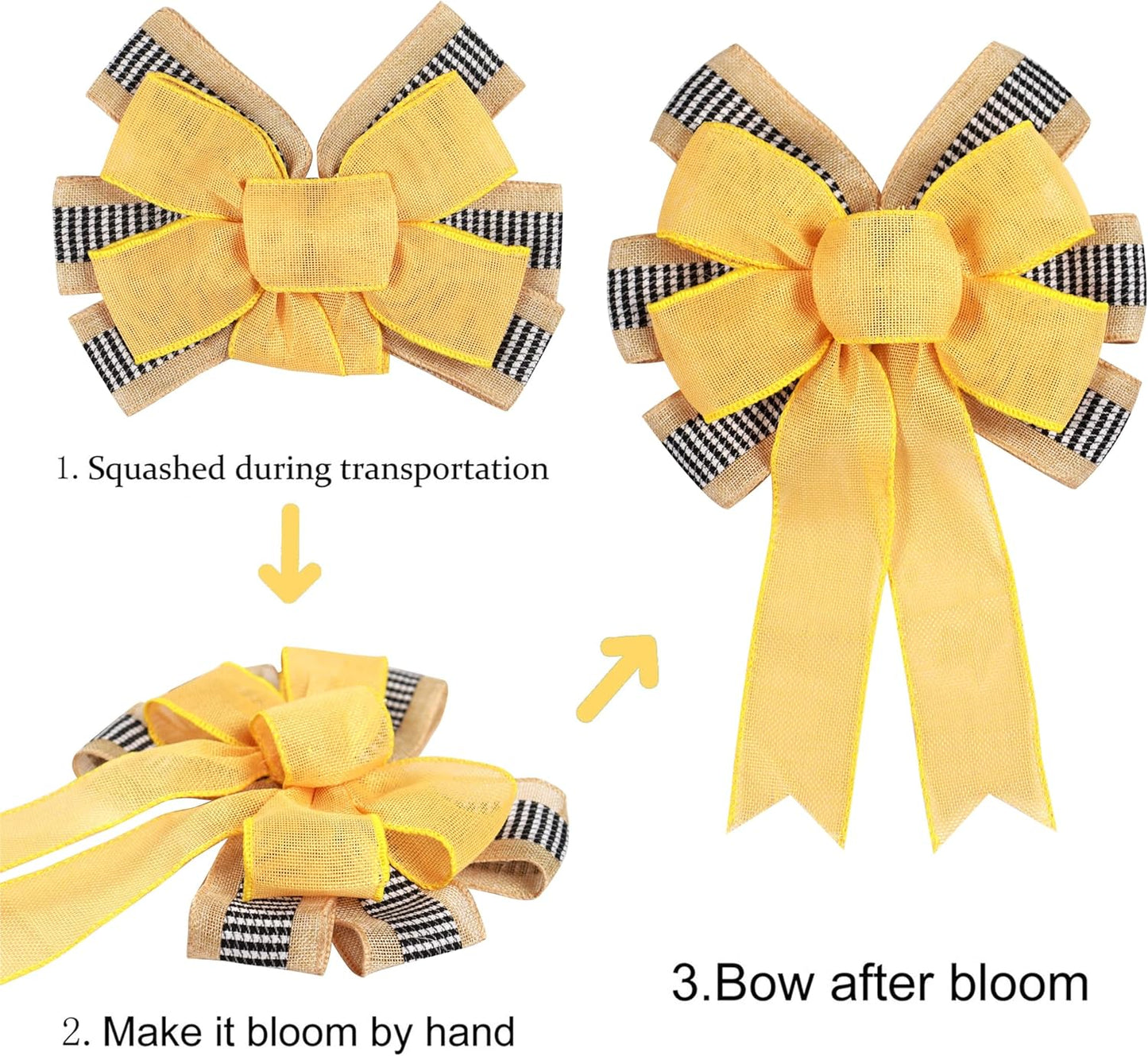 Skiennix Decorative Bow Set - 2 PCS Yellow Burlap & Black White Stripe for Holiday Wreaths | Outdoor Decor