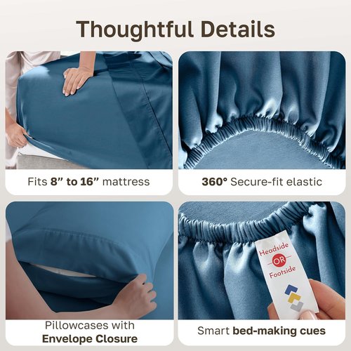 California Design Den Queen Size Sheet Set - 6-Pc 400 Thread Count 100% Cotton, Deep Pocket, Peacock Blue