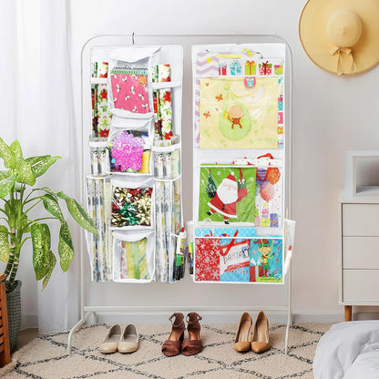 Simple Houseware Gift Wrap Organizer - Double-Sided Storage Pockets, White | Set of 1