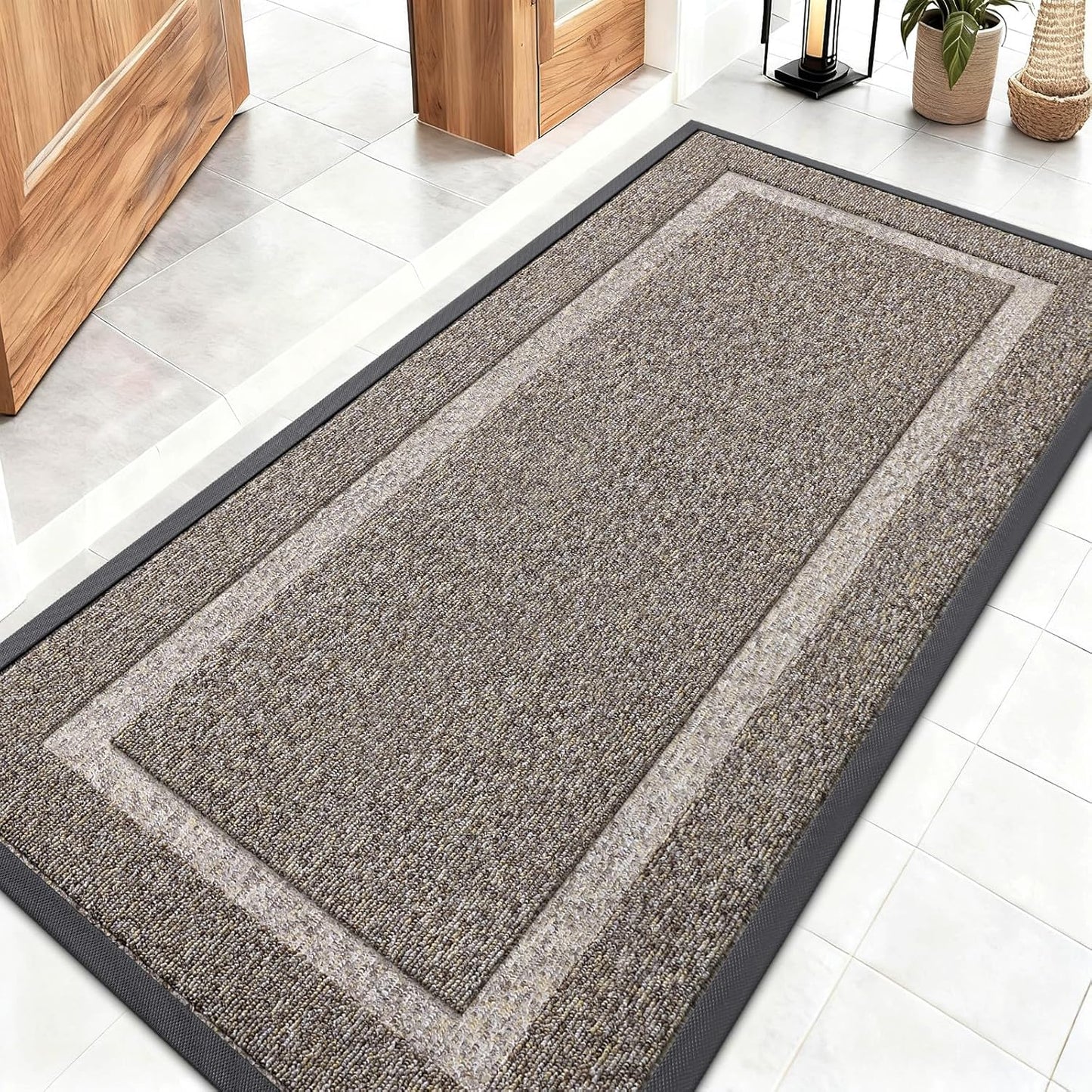OLANLY Waterproof Front Door Mat - All-Season Indoor/Outdoor Doormat, Easy Clean, 47x23, Khaki & White